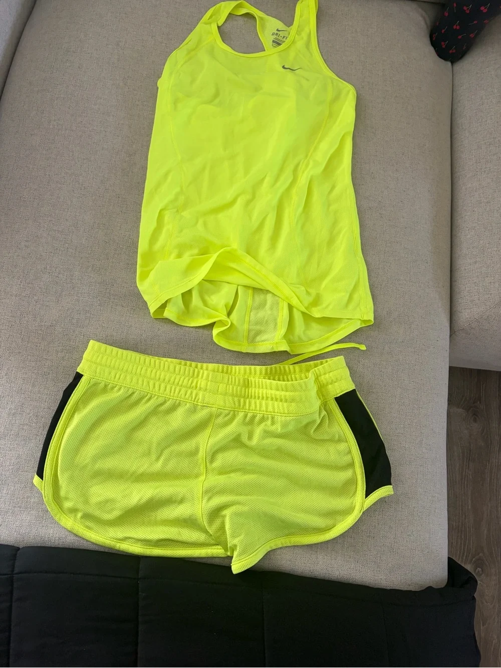 Nike Dri-FIT Neon Yellow Tank & Reversible Running Shorts Set